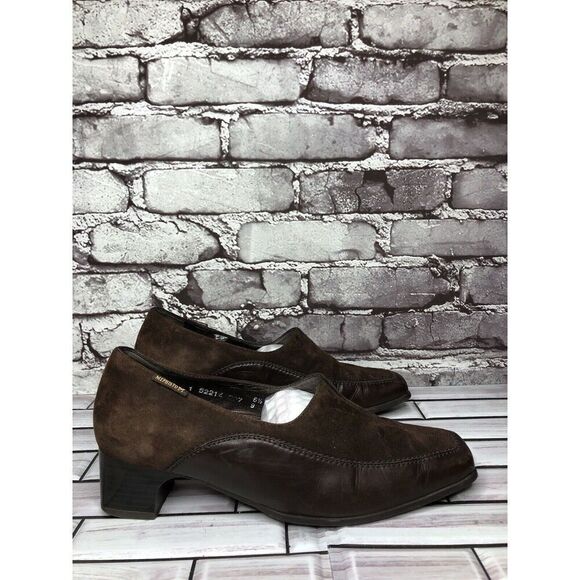 Mephisto Brown Suede Leather Square Toe Split Toe Loafers Heel Shoes Women Sz 9M - Picture 3 of 16